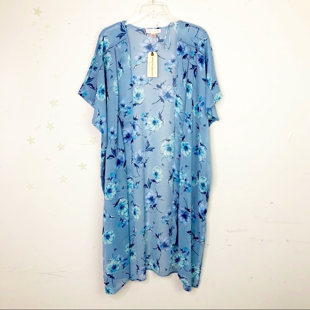 𝅺BAND of Gypsies blue floral duster kimono